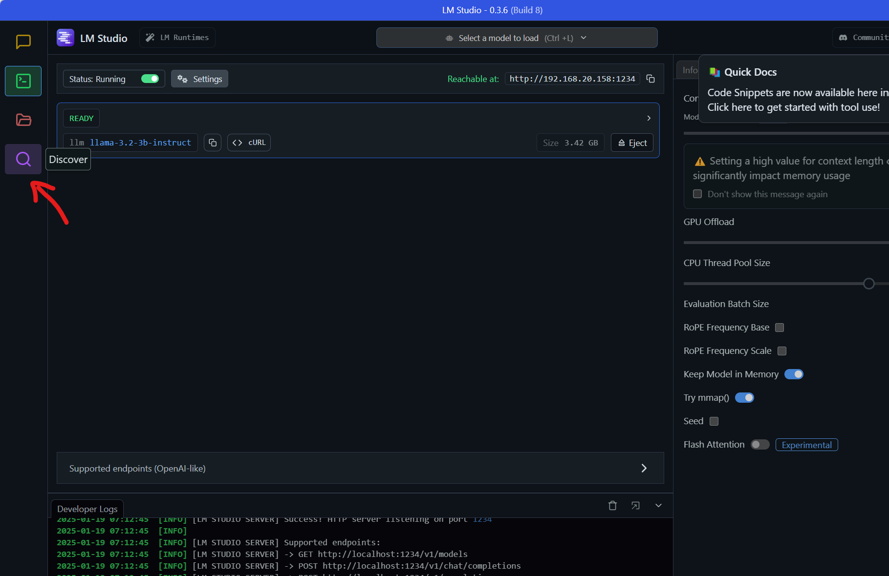 LM Studio Discover Tab showing available models